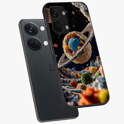 Galactic Dessert Dream Printed Glass Case for 1+Nord 3 angled mockup showcasing glossy finish and colorful galaxy tones
