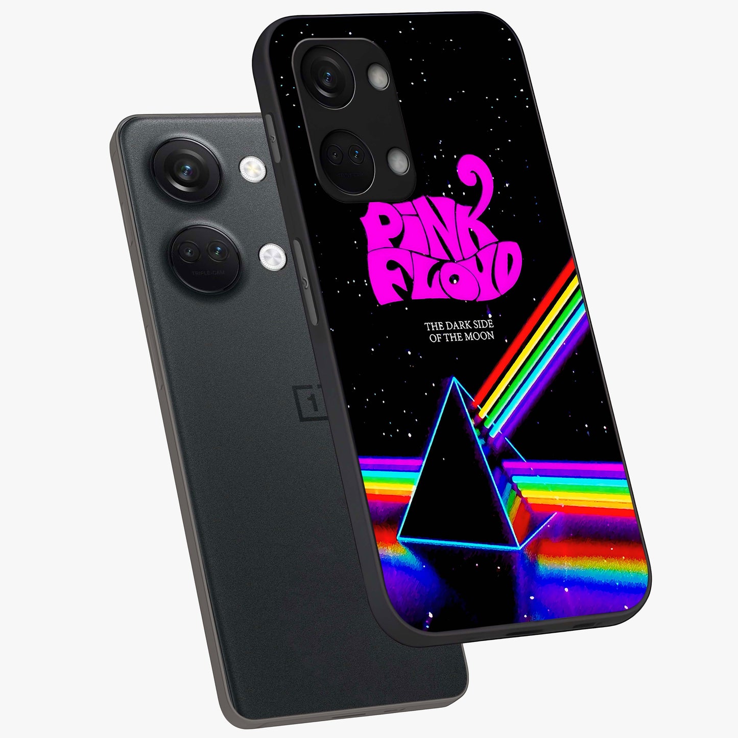 Galactic Light Frequency Glass Case for 1+Nord 3 angled mockup showcasing glossy finish and vibrant neon detailing