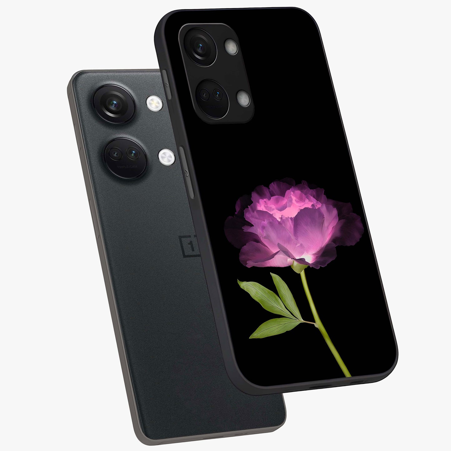 Glow Petal Bloom Glass Case for 1+Nord 3 angled mockup showcasing glossy finish and vibrant petal detailing