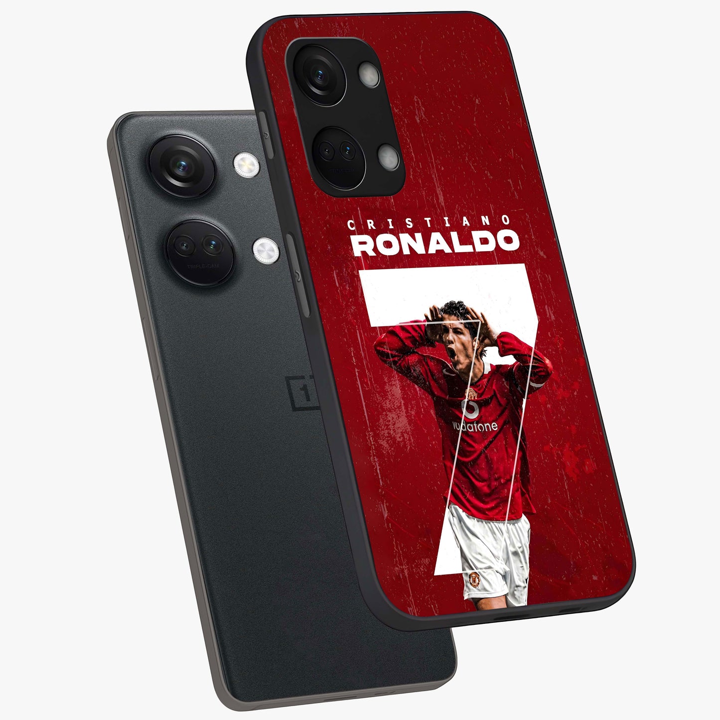 Goal Celebration Legacy Glass Case for 1+Nord 3 angled mockup showcasing glossy finish and dynamic action tones
