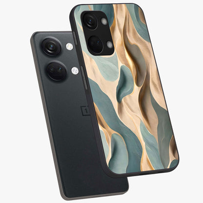 Golden Dune Waves Glass Case for 1+Nord 3 angled mockup showcasing glossy finish and smooth wave textures