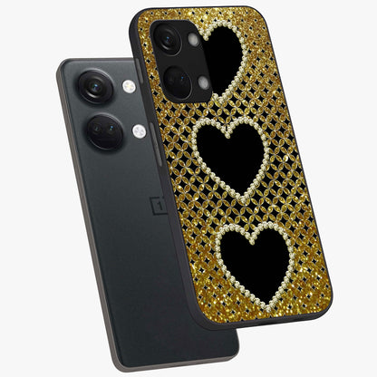 Golden Heart Glow Glass Case for 1+Nord 3 angled mockup showcasing glossy finish and radiant warm tones