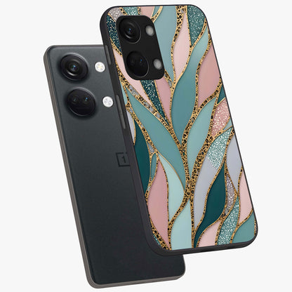 Golden Leaf Dreams Glass Case for 1+Nord 3 angled mockup showcasing glossy finish and refined botanical tones