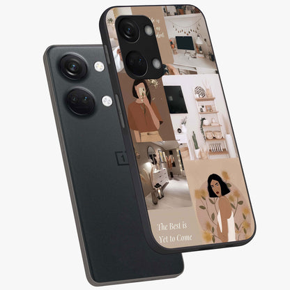 Golden Mind Moment Glass Case for 1+Nord 3 angled mockup showcasing glossy finish and rich warm gradients