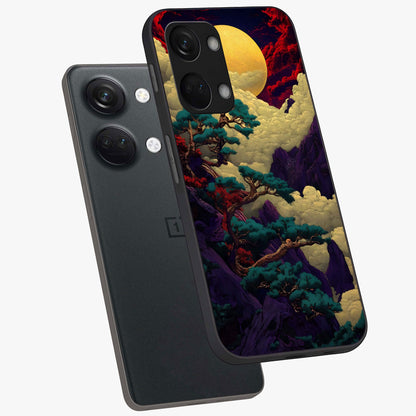 Golden Moon Horizon Glass Case for 1+Nord 3 angled mockup showcasing glossy finish and warm gradient tones