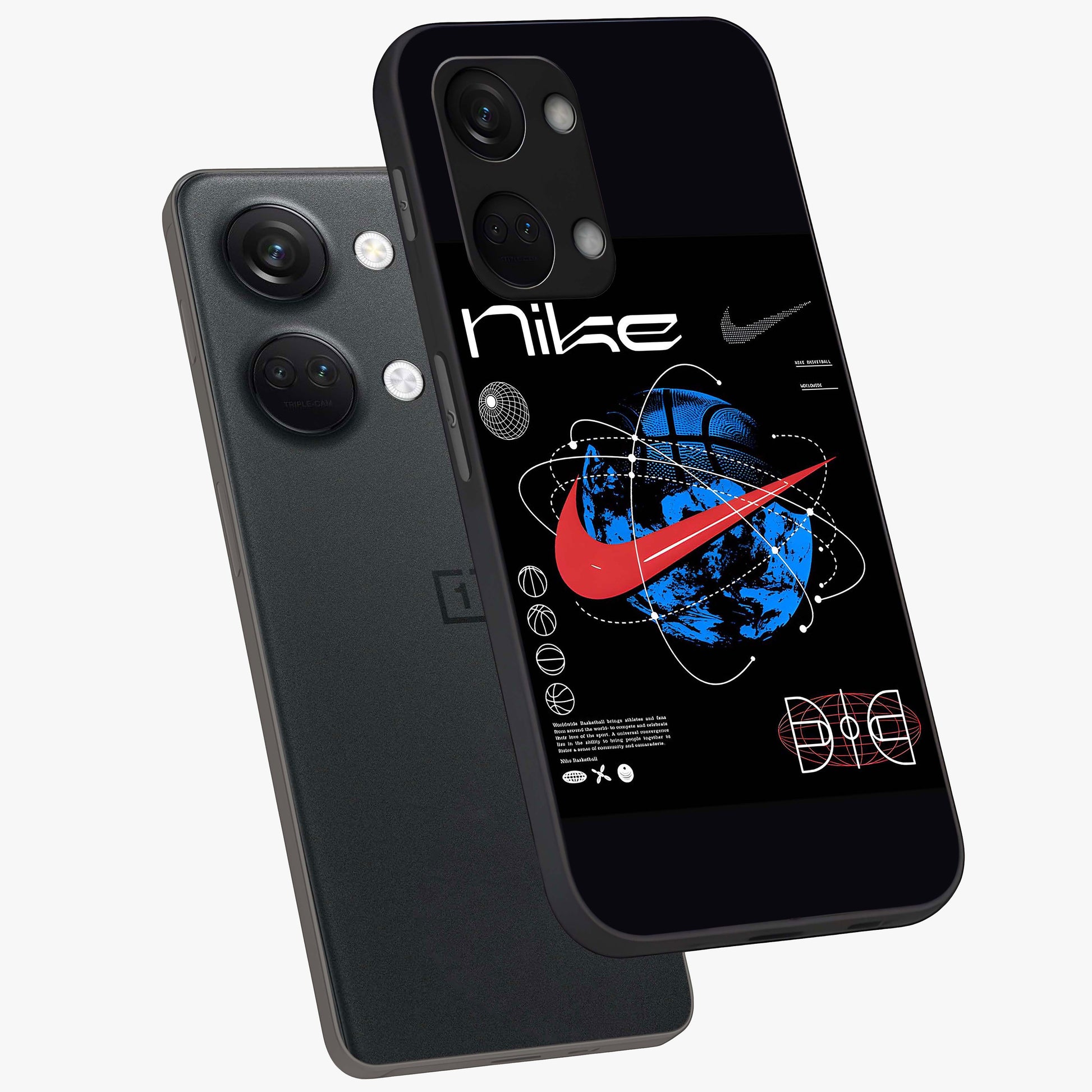 Gravity Sports Fusion Glass Case for 1+Nord 3 angled mockup showcasing glossy finish and high energy detailing