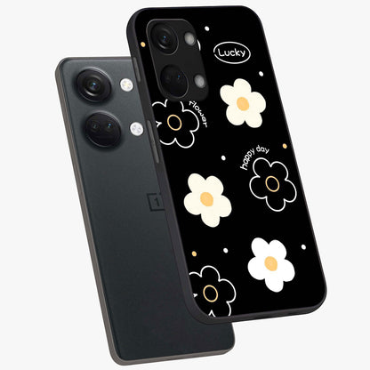 Happy Day Daisy Glass Case for 1+Nord 3 angled mockup showcasing glossy finish and vibrant bloom tones