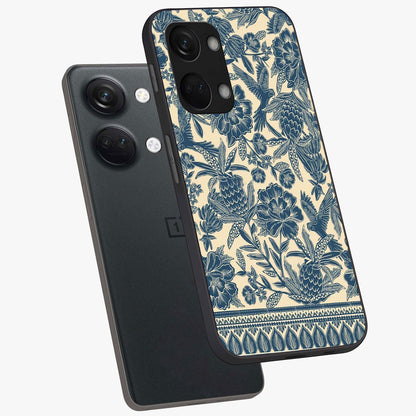 Heirloom Wild Bloom Glass Case for 1+Nord 3 angled mockup showcasing glossy finish and rich botanical textures
