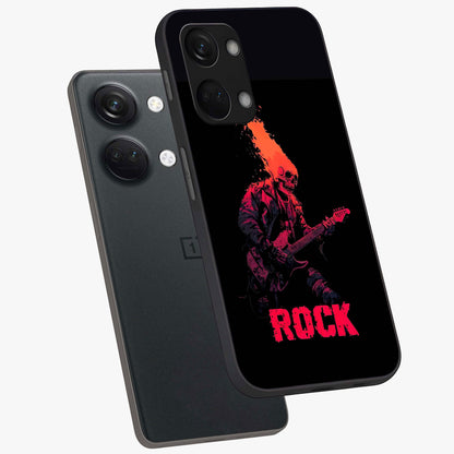Hellfire Rock Anthem Glass Case for 1+Nord 3 captured at a warm angle highlighting bold flame tones, gloss, and edge clarity.