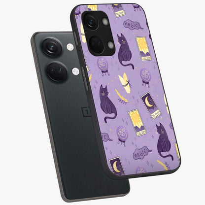 Humble Magic Cats Glass Case for 1+Nord 3 captured at a warm angle highlighting playful magical details, gloss, and edge clarity.