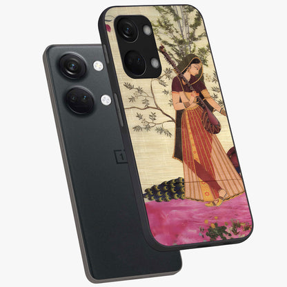 Lady With Veena Art Glass Case for 1+Nord 3 angled mockup showcasing glossy finish and refined artistic detailing