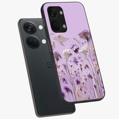 Lavender Blossom Dream Glass Case for 1+Nord 3 angled mockup showcasing glossy finish and pastel purple tones