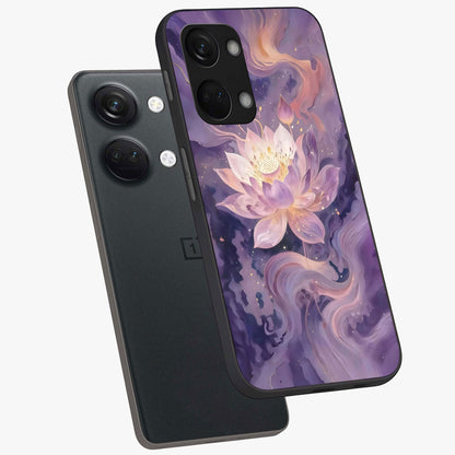 Lavender Lotus Muse Glass Case for 1+Nord 3 angled mockup showcasing glossy finish and refined floral detailing