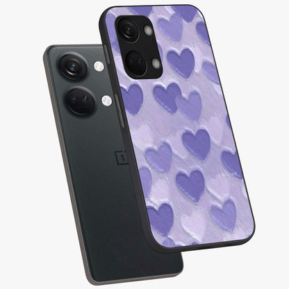 Lavender Paper Hearts Glass Case for 1+Nord 3 angled mockup showcasing glossy finish and playful pastel detailing