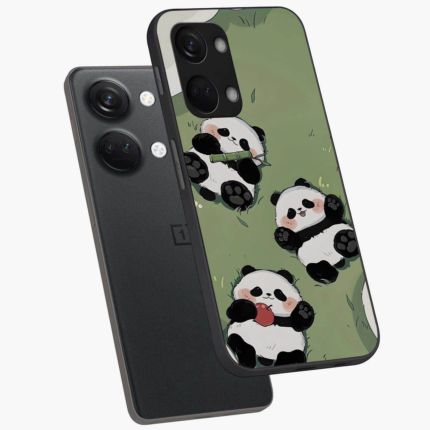 Lazy Panda Picnic Glass Case for 1+Nord 3 angled mockup showcasing glossy finish and vibrant cartoon detailing