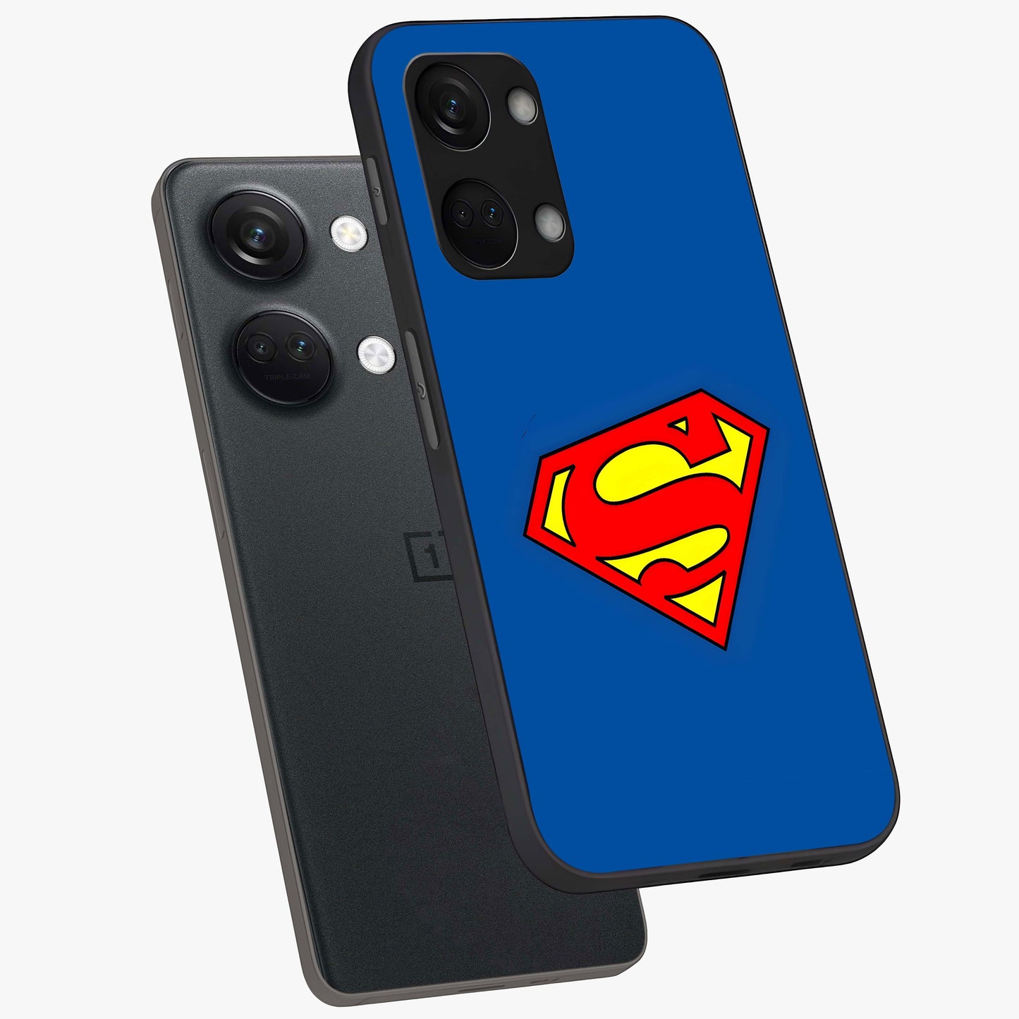Legendary Hero Emblem Glass Case for 1+Nord 3 angled mockup showcasing glossy glass finish and strong graphic detailing