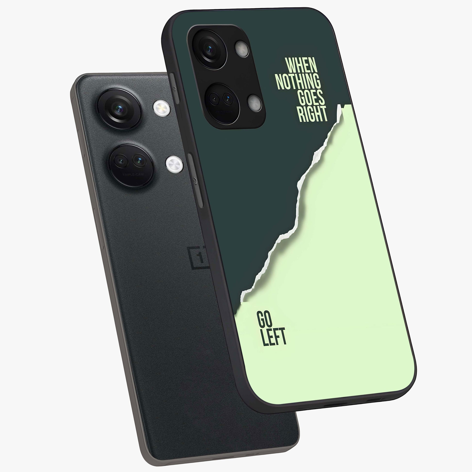 Let Go Quote Glass Case for 1+Nord 3 angled mockup showcasing glossy finish and clean aesthetic design