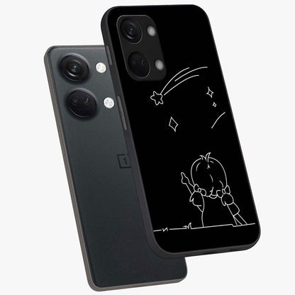 Line Art Girl With Shooting Stars Glass Case for 1+Nord 3 angled mockup showcasing glossy finish and refined artistic detailing