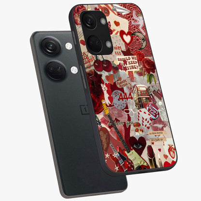 Lover’S Red Chaos Glass Case for 1+Nord 3 angled mockup showcasing glossy finish and dramatic crimson tones