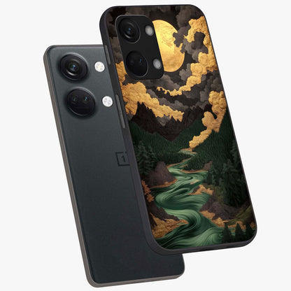 Lunar Silk Garden Glass Case for 1+Nord 3 angled mockup showcasing glossy glass finish and silky gradient textures
