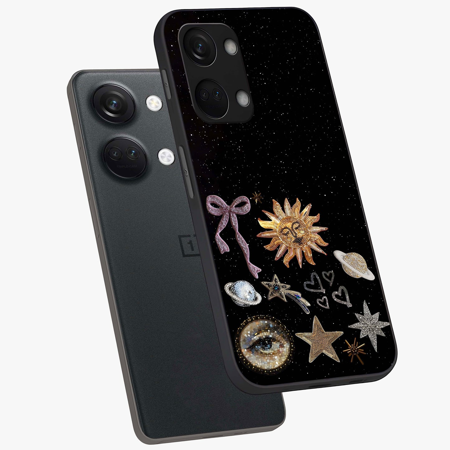 Magical Jewelry Vibe Glass Case for 1+Nord 3 angled mockup showcasing glossy finish and sparkling detailing