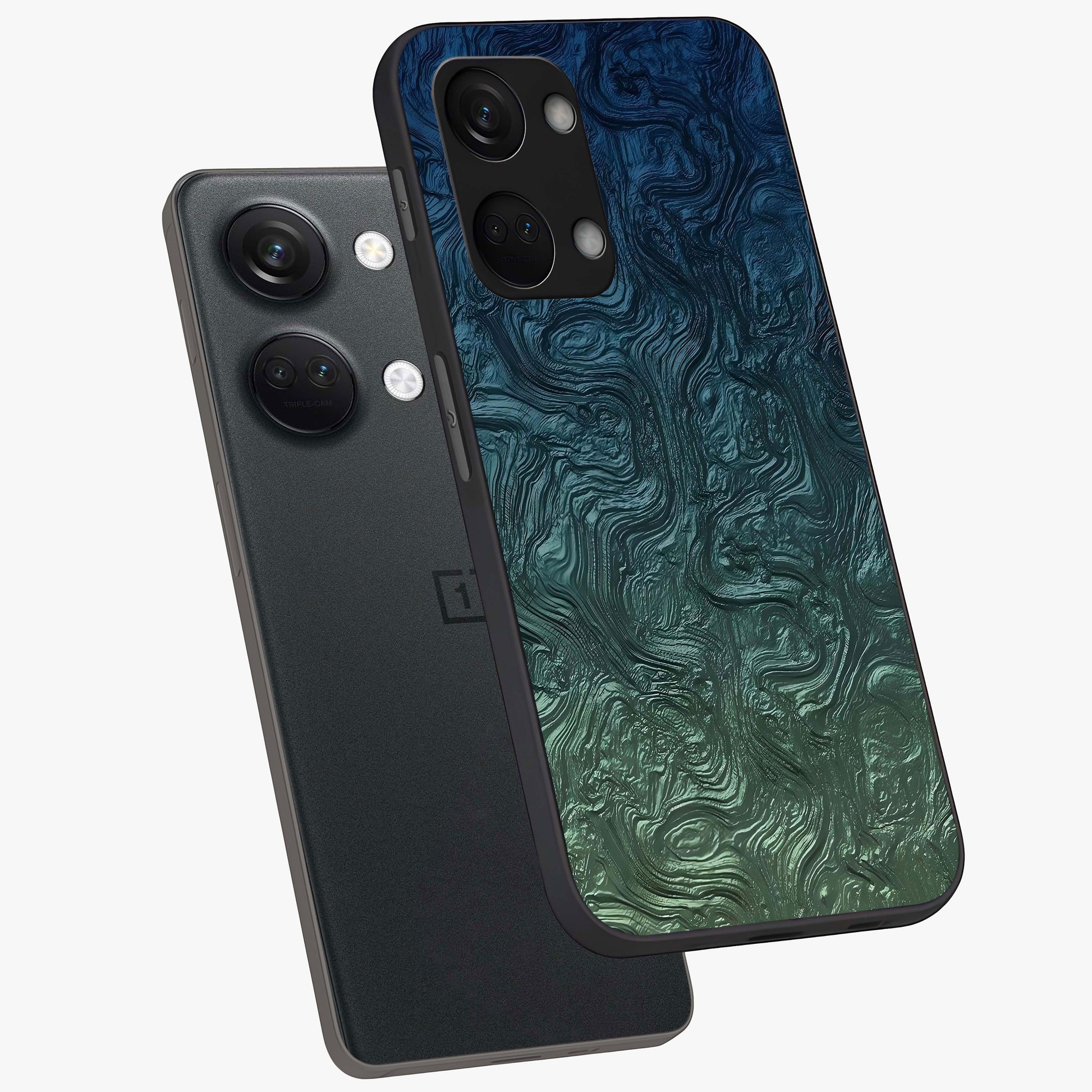 Marble Dream Blur Glass Case for 1+Nord 3 angled mockup showcasing glossy finish and smooth gradient tones