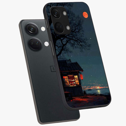 Midnight Lantern Glow Glass Case for 1+Nord 3 angled mockup showcasing glossy finish and warm luminous tones