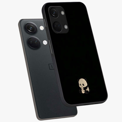 Midnight Panda Love Glass Case for 1+Nord 3 angled mockup showcasing glossy finish and soft contrast tones