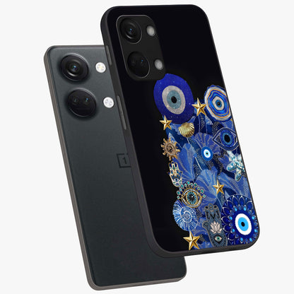 Mystic Ocean Eye Glass Case for 1+Nord 3 angled mockup showcasing glossy finish and fluid wave detailing