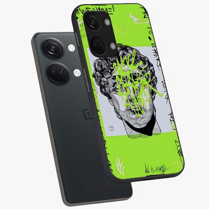 Neo Graffiti Rebellion Glass Case for 1+Nord 3 angled mockup showcasing glossy finish and urban neon detailing
