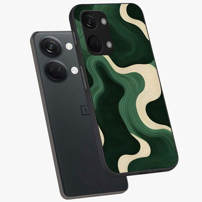 Organic Swirl Design Glass Case for 1+Nord 3 angled mockup showcasing glossy finish and smooth gradient tones