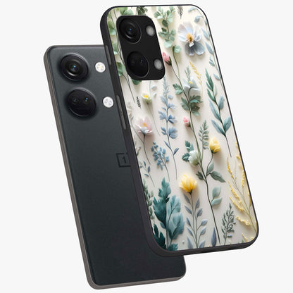 Pastel Garden Whispers Glass Case for 1+Nord 3 angled mockup showcasing glossy finish and gentle bloom tones