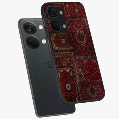 Persian Velvet Tale Glass Case for 1+Nord 3 angled mockup showcasing glossy finish and rich deep tones