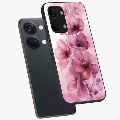 Pink Floral Glass Case for 1+Nord 3 angled mockup showcasing glossy finish and delicate bloom detailing