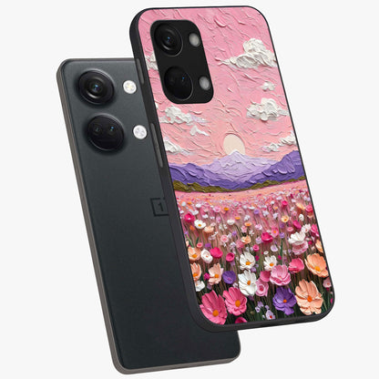 Pink Pastel Groovy Art Glass Case for 1+Nord 3 angled mockup showcasing glossy finish and vibrant abstract detailing