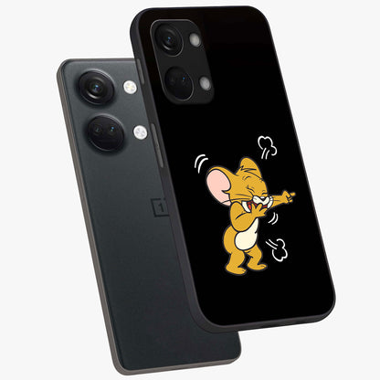 Playful Jerry Vibes Glass Case for 1+Nord 3 angled mockup showcasing glossy finish and vibrant character detailing