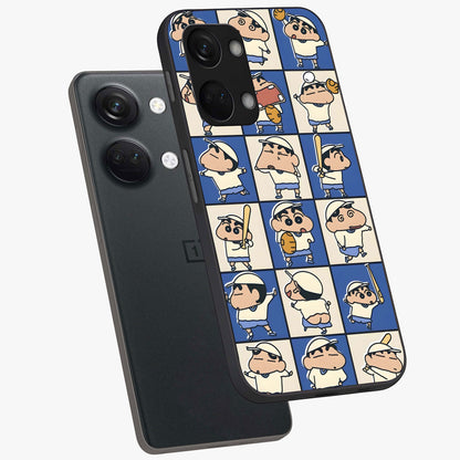 Playful Shin Swing Glass Case for 1+Nord 3 angled mockup showcasing glossy finish and vibrant cartoon detailing