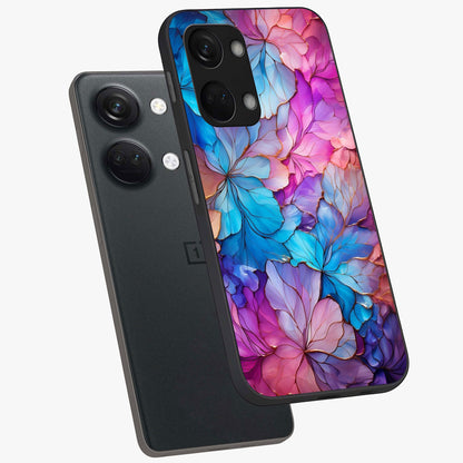 Radiant Floral Whirl Glass Case for 1+Nord 3 angled mockup showcasing glossy finish and dynamic bloom tones