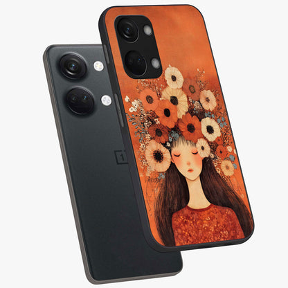 Radiant Flower Thoughts Glass Case for 1+Nord 3 angled mockup showcasing glossy finish and pastel bloom detailing