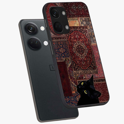 Regal Magic Cat Apple Glass Case for 1+Nord 3 angled mockup showcasing glossy finish and vibrant illustration detailing