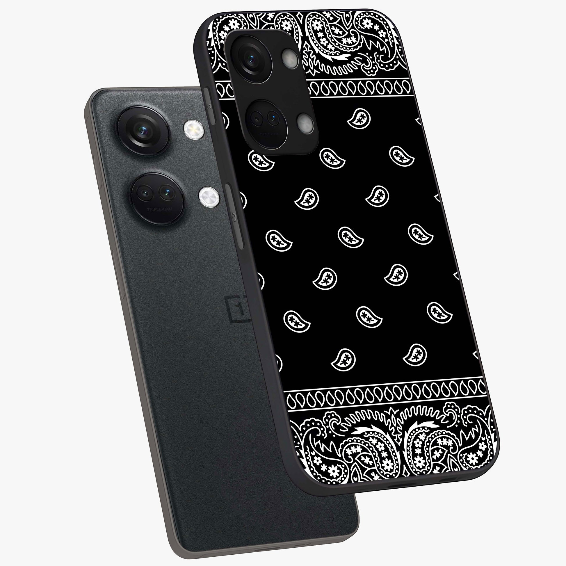 Retro Rebel Threads Glass Case for 1+Nord 3 angled mockup showcasing glossy finish and classic retro tones