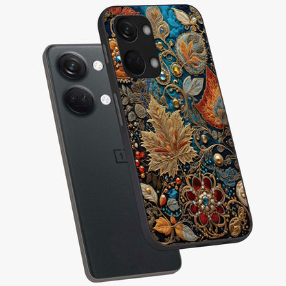 Royal Jewel Garden Glass Case for 1+Nord 3 angled mockup showcasing glossy finish and rich vibrant tones