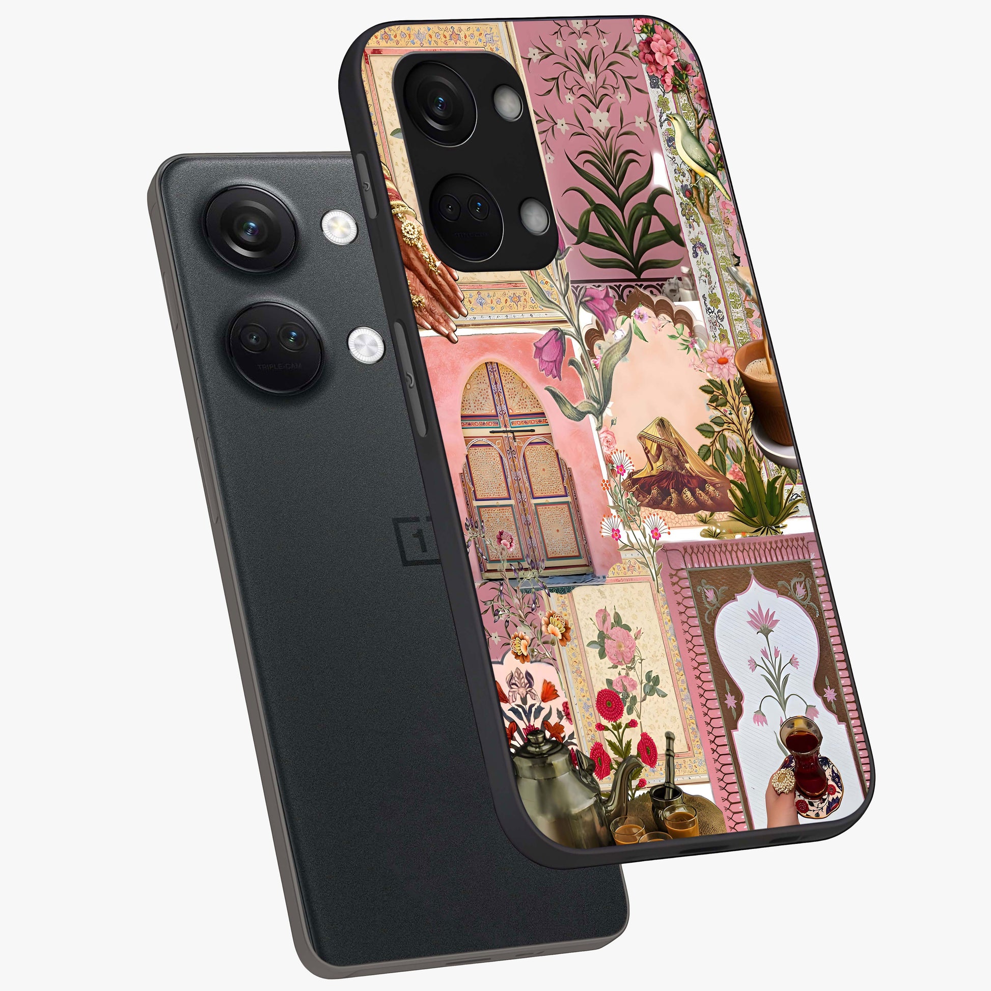 Royal Pink Legacy Glass Case for 1+Nord 3 angled mockup showcasing glossy finish and refined pastel tones