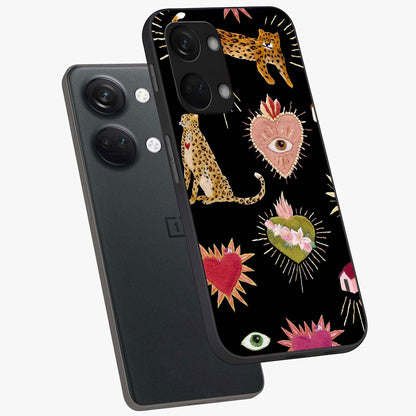 Sacred Jungle Heart Glass Case for 1+Nord 3 angled mockup showcasing glossy finish and rich green tones