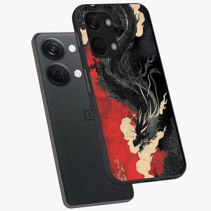 Shadow Dragon Fury Glass Case for 1+Nord 3 angled mockup showcasing glossy finish and powerful fantasy detailing