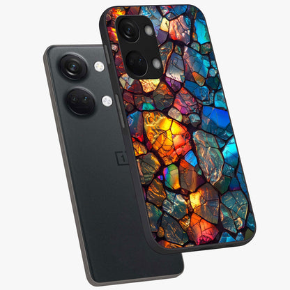 Shattered Light Glass Case for 1+Nord 3 angled mockup showcasing glossy finish and high contrast detailing