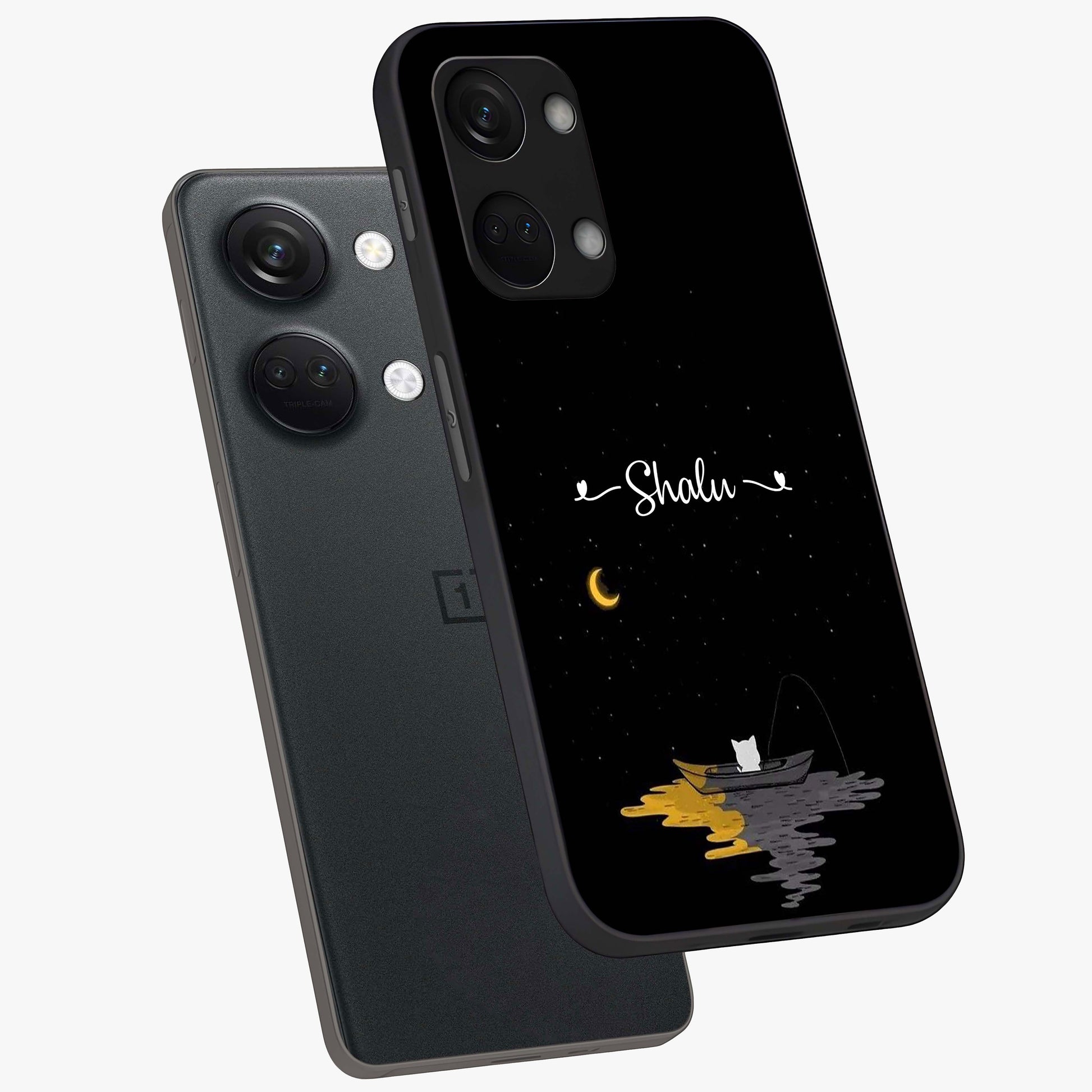 Silent Night Row Glass Case for 1+Nord 3 angled mockup showcasing glossy finish and deep shadow tones