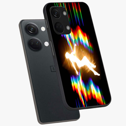 Soul in Spectrum Glass Case for 1+Nord 3 angled mockup showcasing glossy finish and vibrant gradient detailing