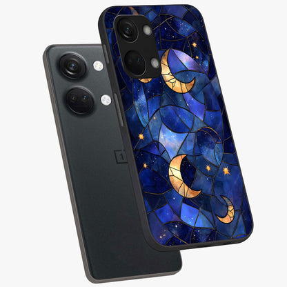 Starlit Sky Tapestry Glass Case for 1+Nord 3 angled mockup showcasing glossy finish and rich night tones