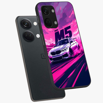 Velocity Drift Pulse Glass Case for 1+Nord 3 angled mockup showcasing glossy finish and bold speed gradients